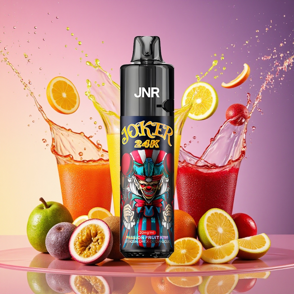 JNR Joker 24000 Puffs Engangs Vape Passionsfrugt Kiwi 2+10ml Refillable Pod Synlig E-væske Niveau 800mAh Batteri Type-C Opladning 2% Nikotinindhold Engros Danmark