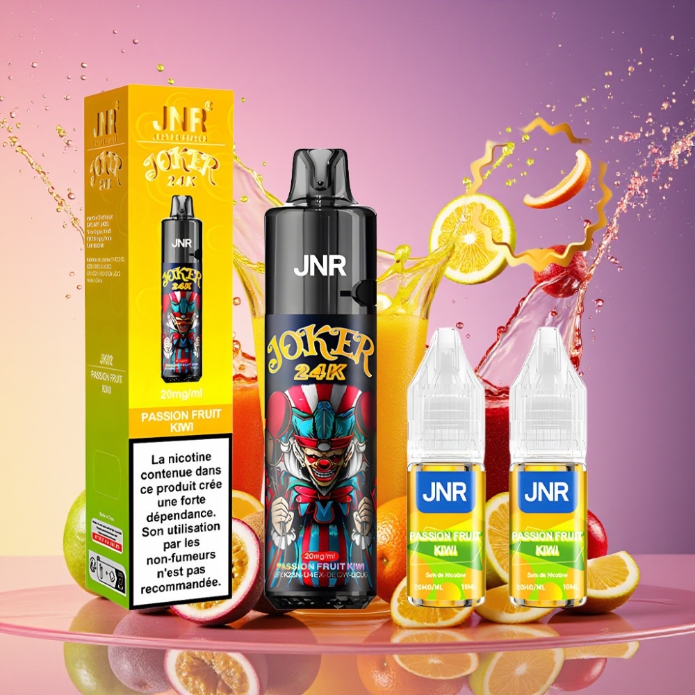 JNR Joker 24000 Puffs Engangs Vape Passionsfrugt Kiwi 2+10ml Refillable Pod Synlig E-væske Niveau 800mAh Batteri Type-C Opladning 2% Nikotinindhold Engros Danmark