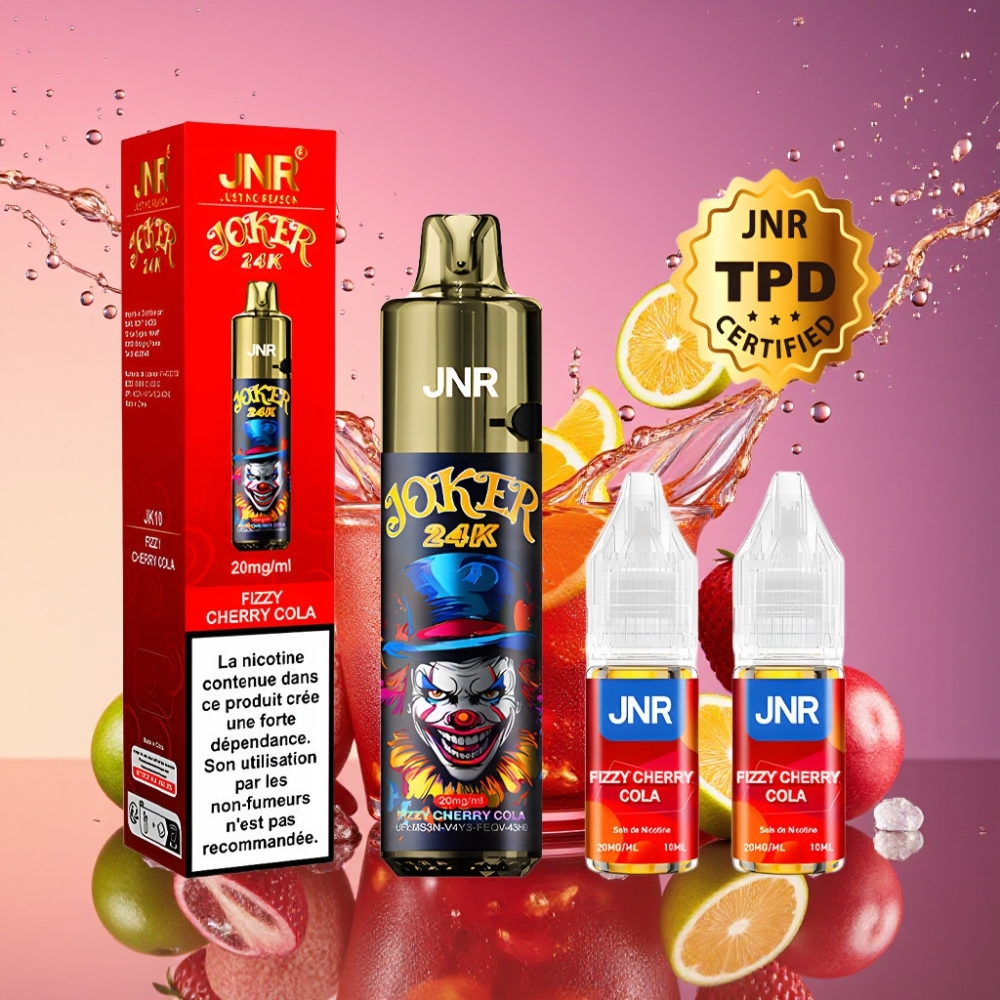 JNR Joker 24000 Puffs Engangs Vape Sprudlende Kirsebær Cola 2+10ml Opladning 800mAh 2% Nikotin Engros Danmark