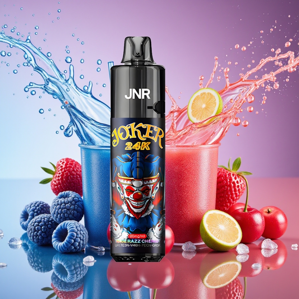 JNR Joker 24000 Puffs Genanvendelig Vape Blå Hindbær Kirsebær 2+10ml Ombættelig Pod Synlig E-væske Niveau 800mAh Batteri Type-C Opladning 2% Nikotin Indhold Engros Danmark
