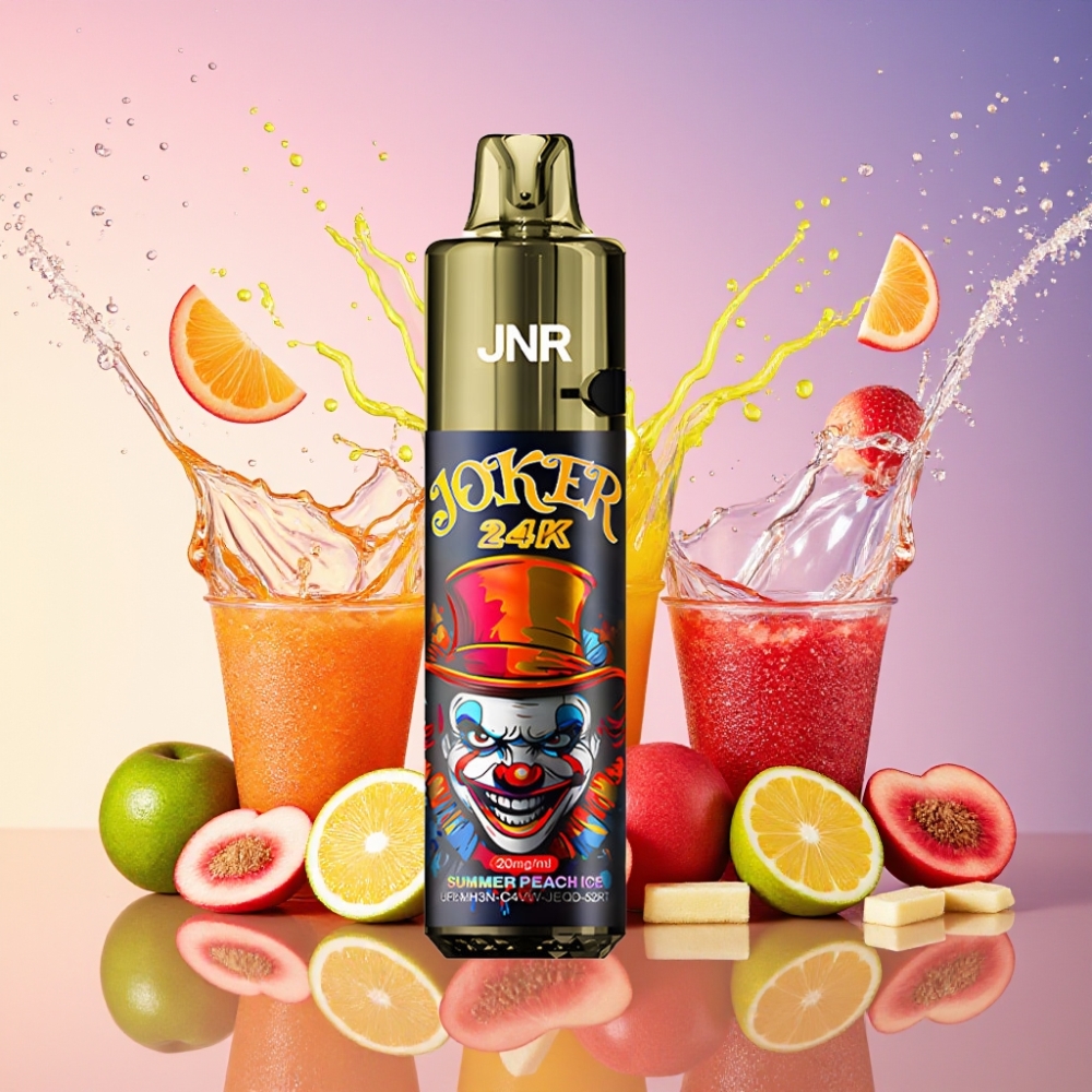 JNR Joker 24000 Puffs Genanvendelig Vape Sommer Fersken Is 2+10ml Genopfyldningsbar Pod, Synlig E-væske Niveau, 800mAh Batteri, 2% Nikotin Indhold & Engros Danmark