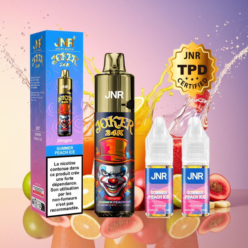 JNR Joker 24000 Puffs Genanvendelig Vape Sommer Fersken Is 2+10ml Genopfyldningsbar Pod, Synlig E-væske Niveau, 800mAh Batteri, 2% Nikotin Indhold & Engros Danmark