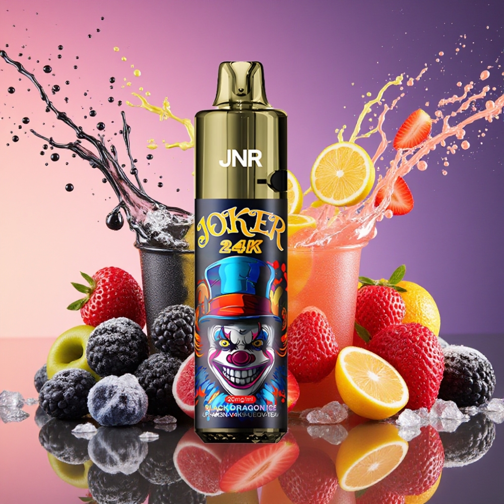 JNR Joker 24000 Puffs Genanvendelig Vape Sort Drage Is 2+10ml Opsamlingsdesign Synlig E-væske Niveau 800mAh Batteri Farverigt Åndedrætslys Type-C Opladning 2% Nikotinindhold Engros Danmark
