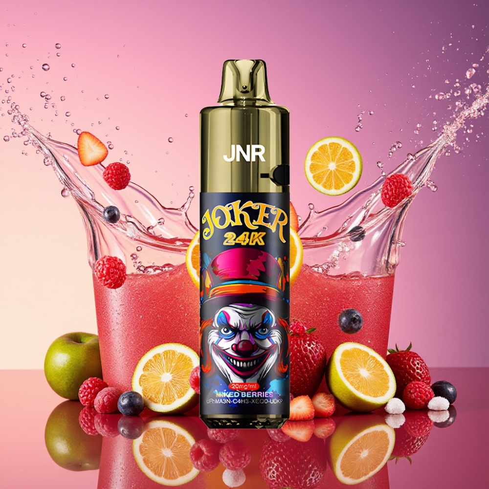 JNR Joker 24000 Puffs Genopfyldelig Vape Blandede Bær 2+10ml Genopfyldelig Pod Synlig E-væske Niveau 800mAh Batteri Type-C Opladning 2% Nikotin Engros Danmark