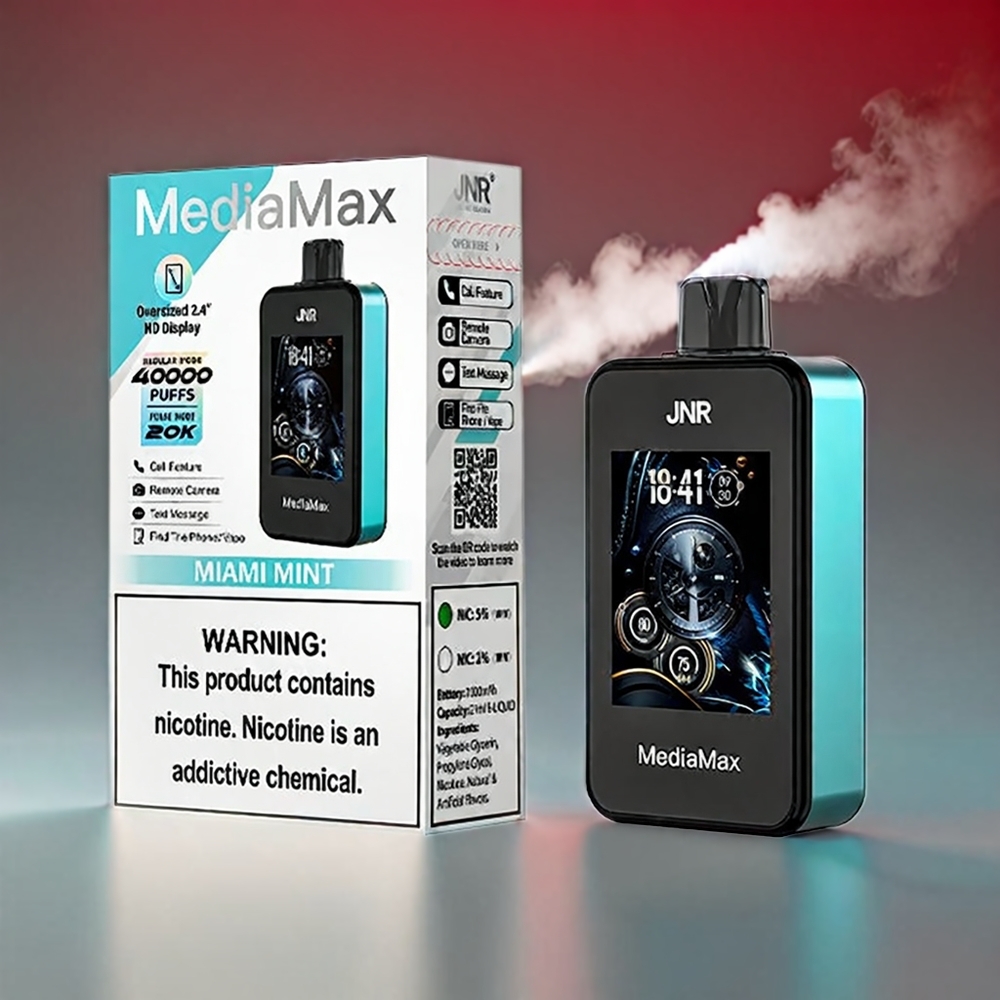 JNR MediaMax 40000 Puffs 21mL 1000mAh Dual Mesh Coil Miami Mynte 2.4'' HD Display Engros Danmark