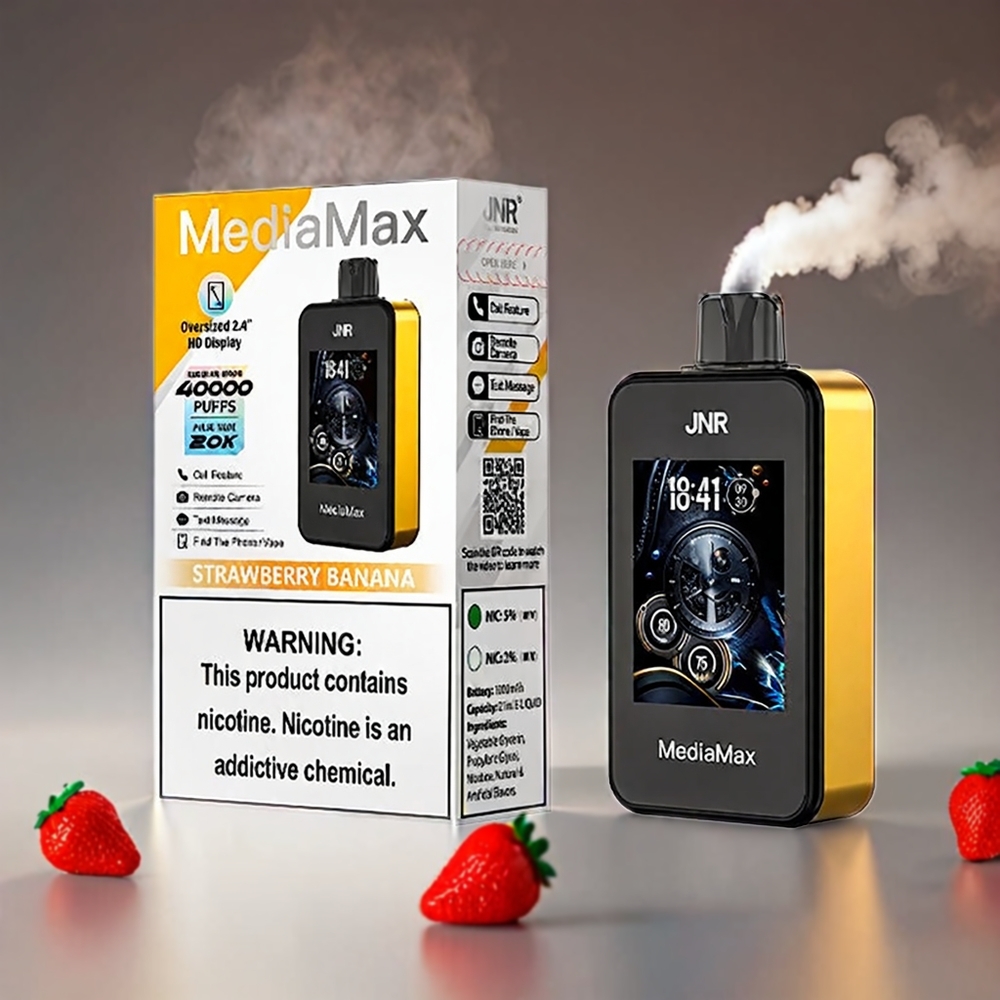 JNR MediaMax 40000 Puffs 21mL 1000mAh Type-C Quick Charge Jordbær Banan Engros Danmark