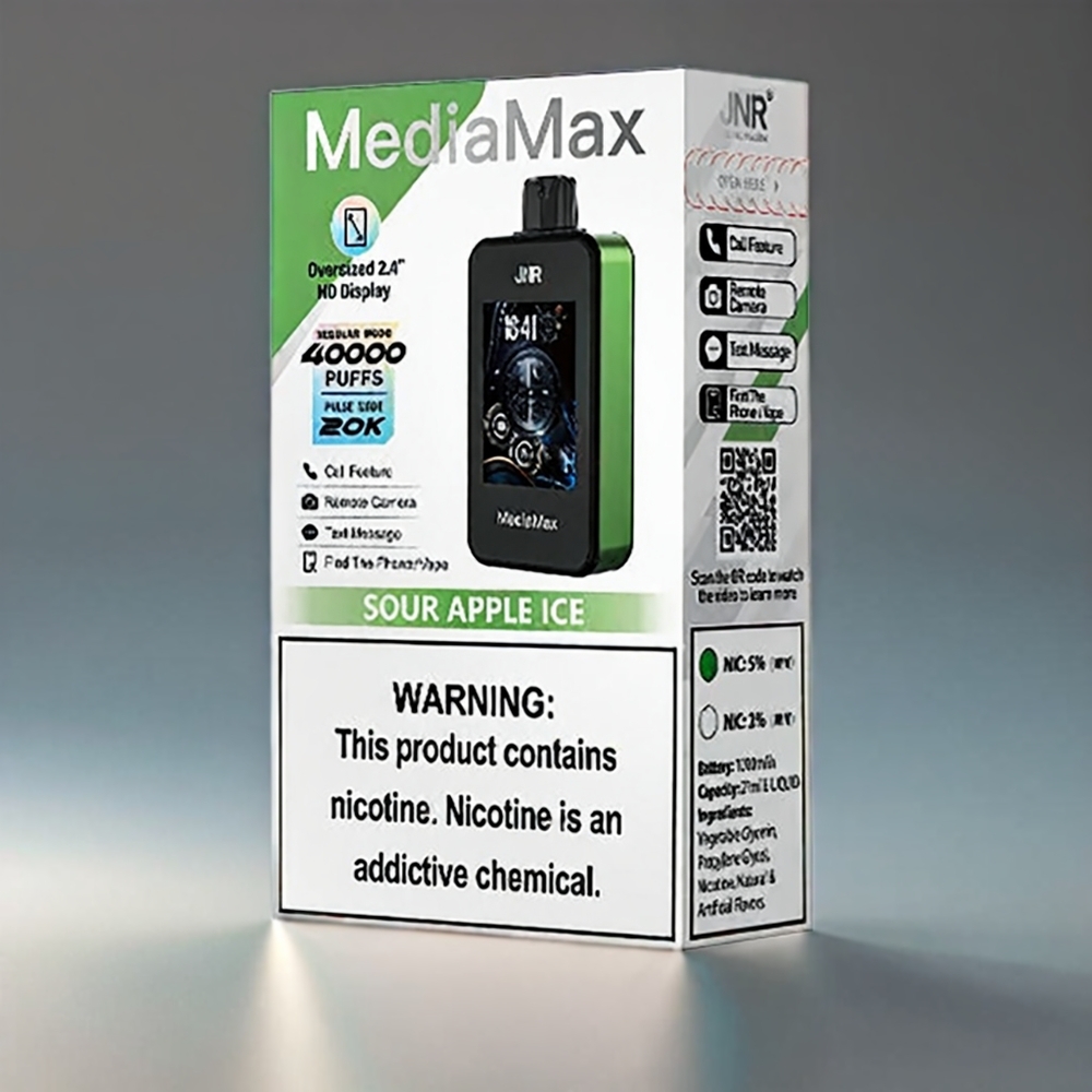 JNR MediaMax 40000 Puffs 21mL 1000mAh Type-C Quick Charge Sødet Appel 40000 Puffs 21mL 1000mAh Engros Danmark