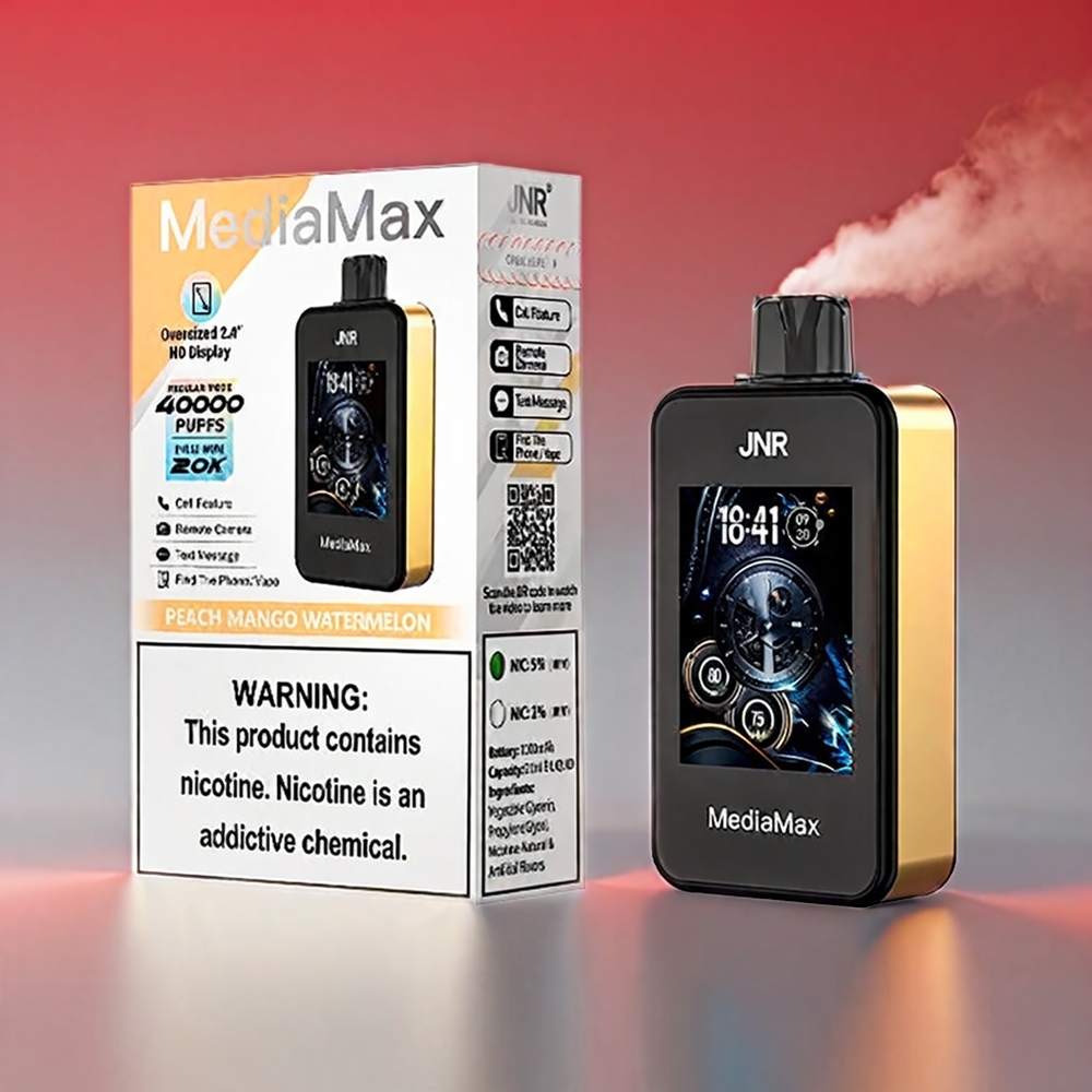 JNR MediaMax 40000 Puffs 2.4'' HD Display Type-C 21mL 5% Fersken Mango Vandmelon Engros Danmark