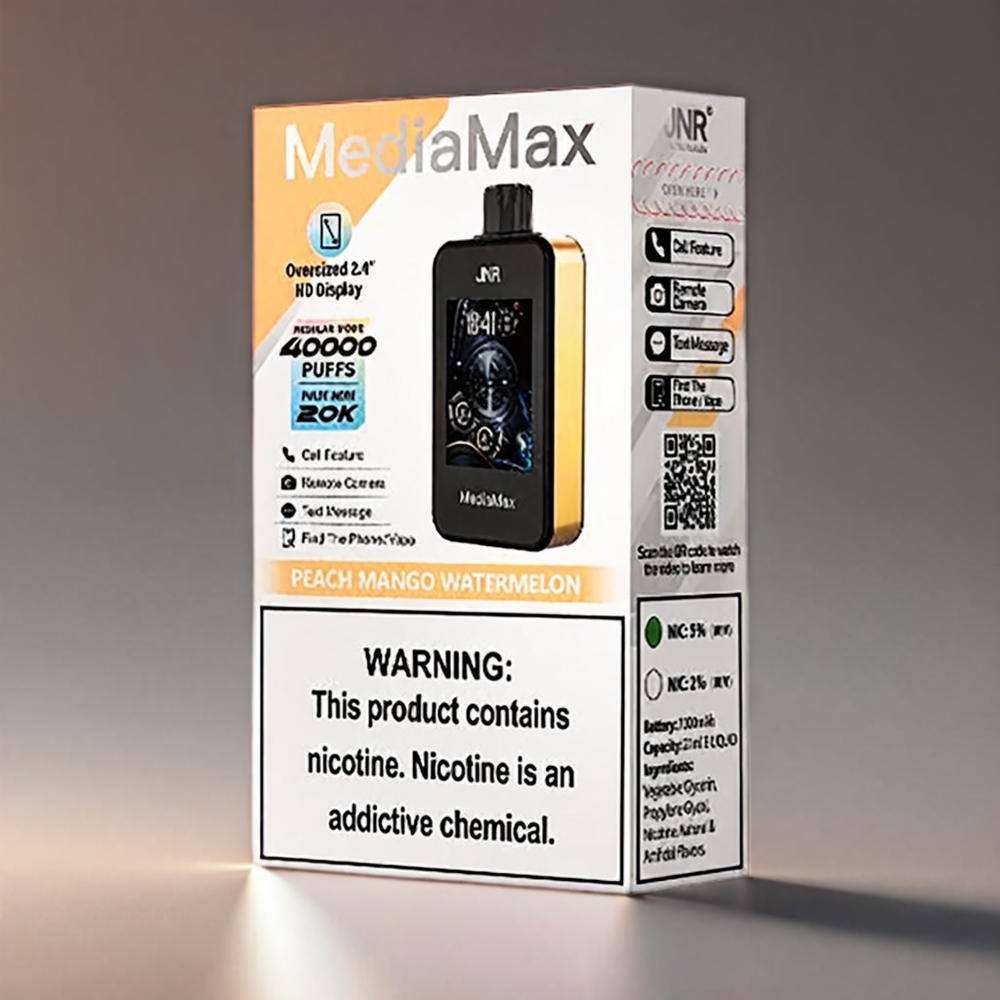 JNR MediaMax 40000 Puffs 2.4'' HD Display Type-C 21mL 5% Fersken Mango Vandmelon Engros Danmark