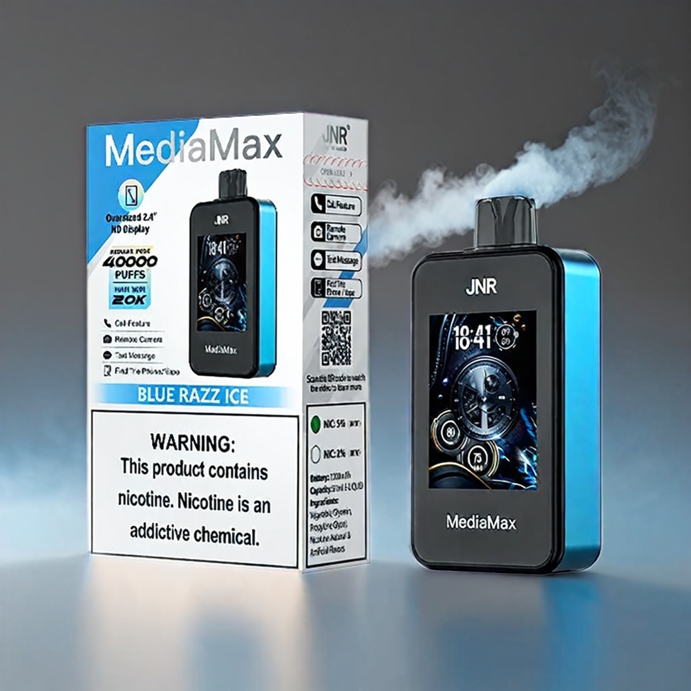 JNR MediaMax 40000 Puffs Blå Hindbær 1000mAh 21mL 5% Type-C 2.4'' HD Engros Danmark