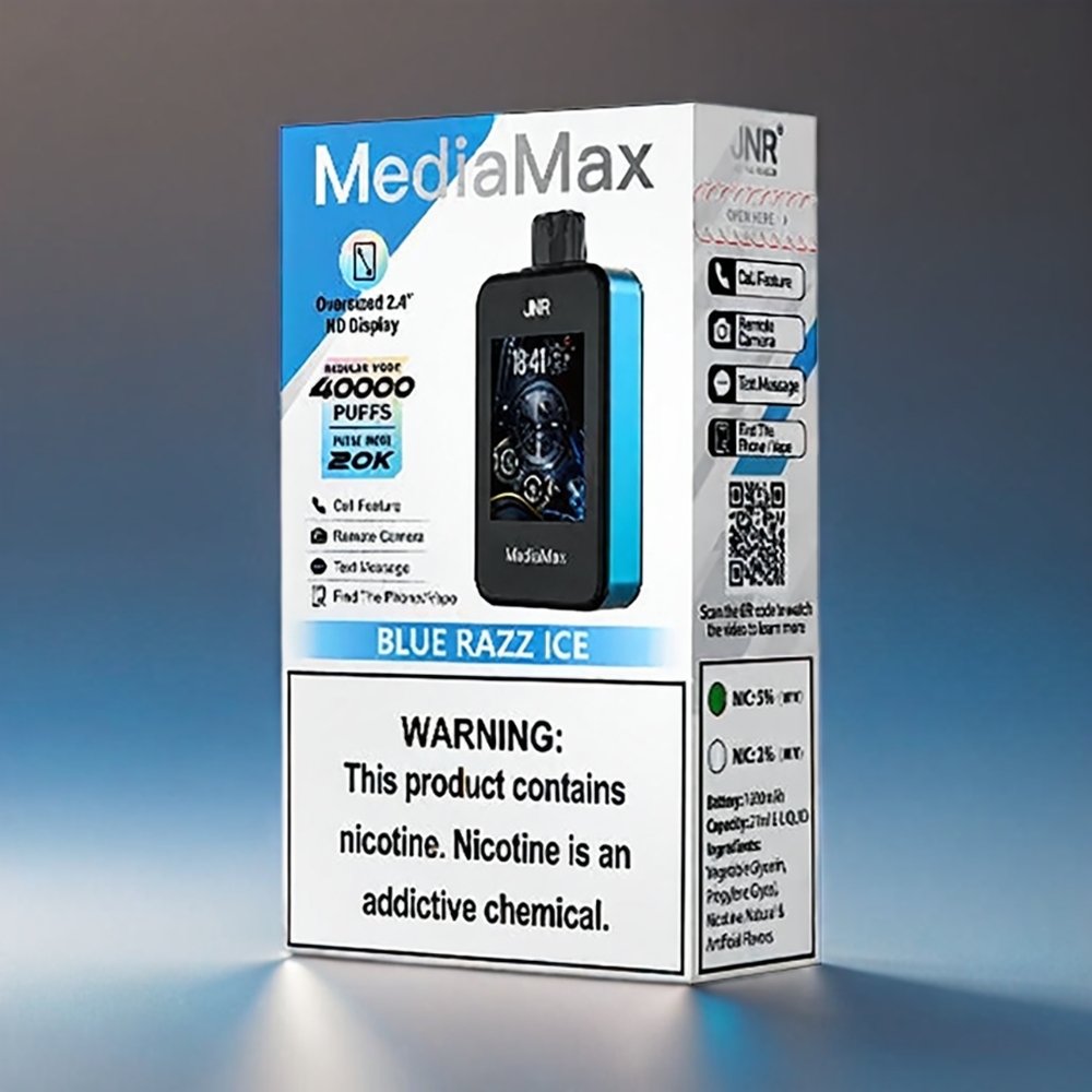JNR MediaMax 40000 Puffs Blå Hindbær 1000mAh 21mL 5% Type-C 2.4'' HD Engros Danmark