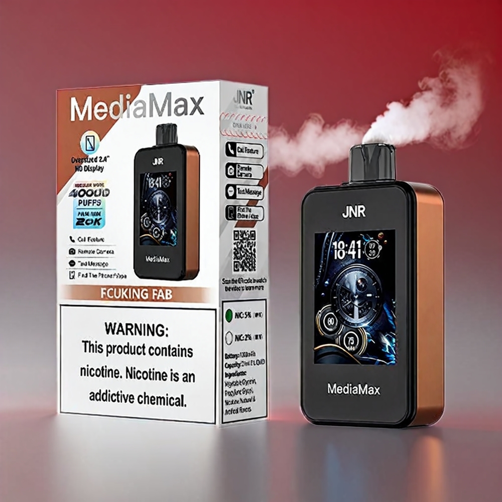 JNR MediaMax 40000 Puffs Dual Mesh 21mL 1000mAh Type-C 2.4'' HD Fcuking Fab Engros Danmark