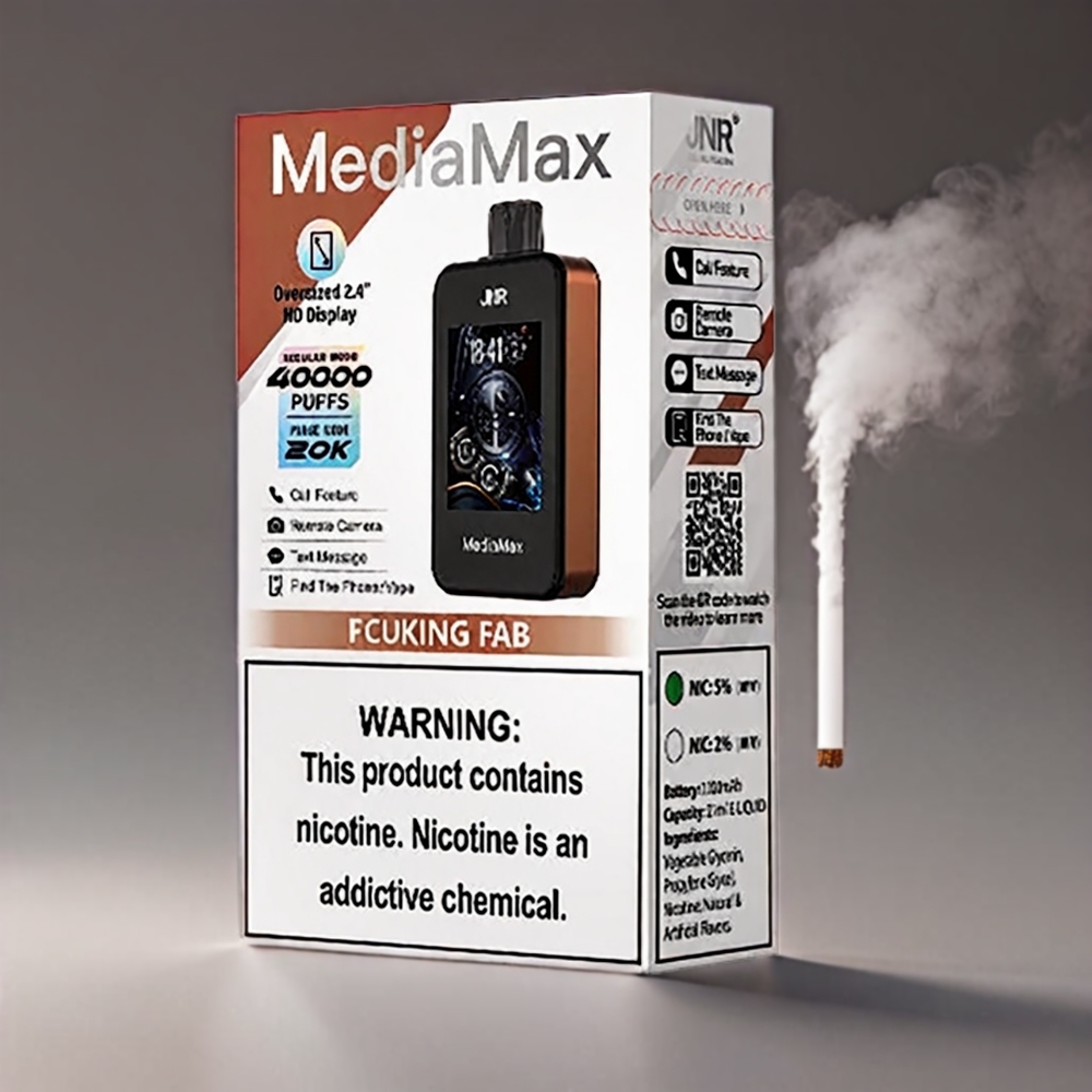JNR MediaMax 40000 Puffs Dual Mesh 21mL 1000mAh Type-C 2.4'' HD Fcuking Fab Engros Danmark