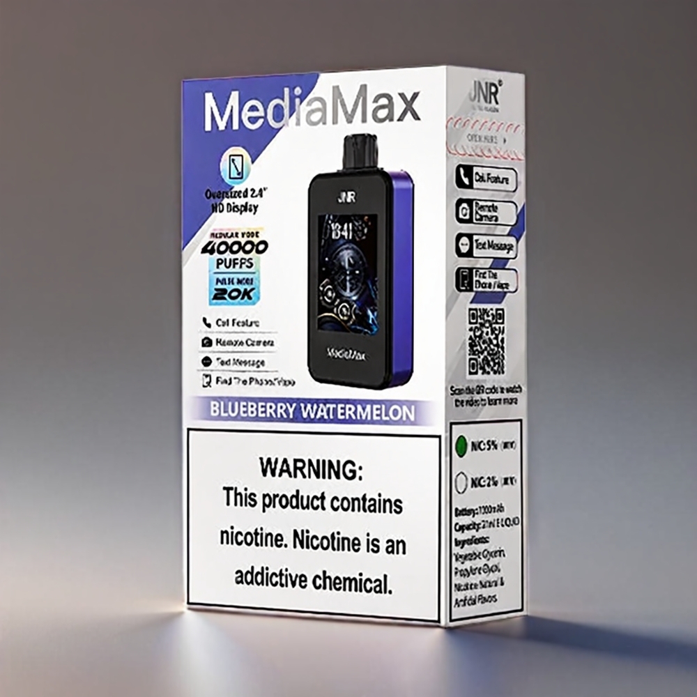 JNR Mediamax 40000 Puffs Blåbær Vandmelon 21mL 5% 1000mAh Type-C Engros Danmark