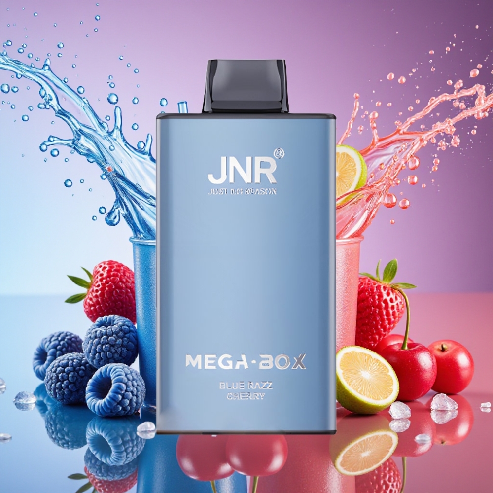 JNR Mega Box 25000 Puffs Engangs Vape Blå Hindbær Kirsebær 30ml 850mAh Dual Mesh Coil Type-C 57mm 30mm 114mm 2% Engros Danmark