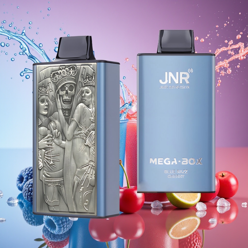 JNR Mega Box 25000 Puffs Engangs Vape Blå Hindbær Kirsebær 30ml 850mAh Dual Mesh Coil Type-C 57mm 30mm 114mm 2% Engros Danmark