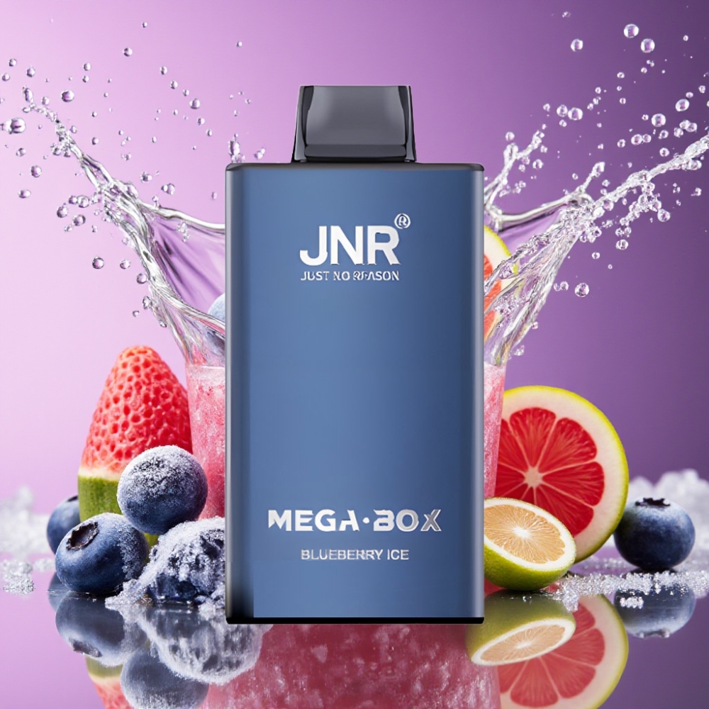 JNR Mega Box 25000 Puffs Engangs Vape Blåbær Is - 25000 puffs, 30ml, 850mAh, Dual Mesh Coil, Type-C, 2% Nikotin Engros Danmark
