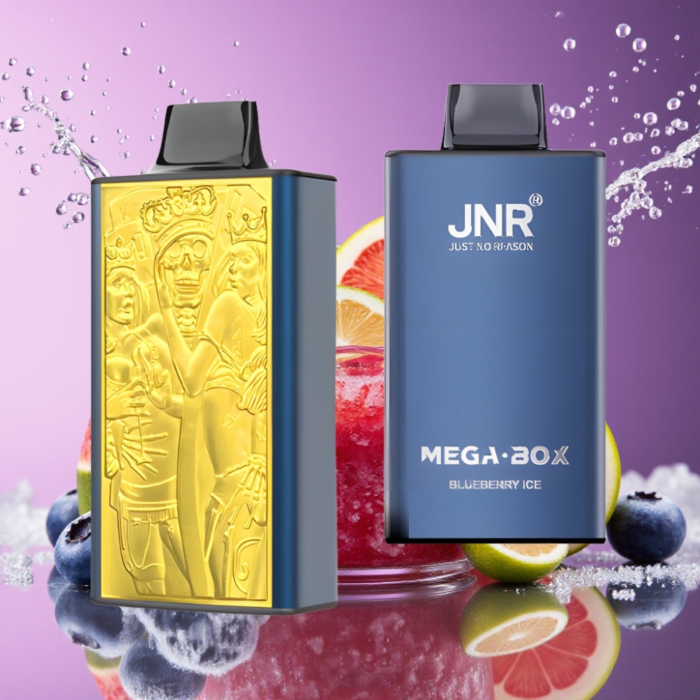 JNR Mega Box 25000 Puffs Engangs Vape Blåbær Is - 25000 puffs, 30ml, 850mAh, Dual Mesh Coil, Type-C, 2% Nikotin Engros Danmark