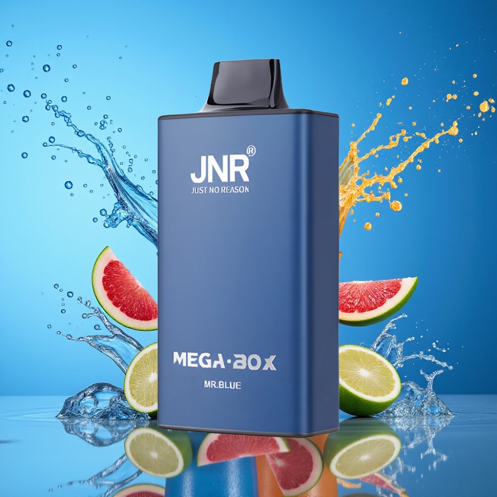JNR Mega Box 25000 Puffs Engangs Vape Hr. Blå 30ml 850mAh Dual Mesh Dual Core Type-C 2% Engros Danmark