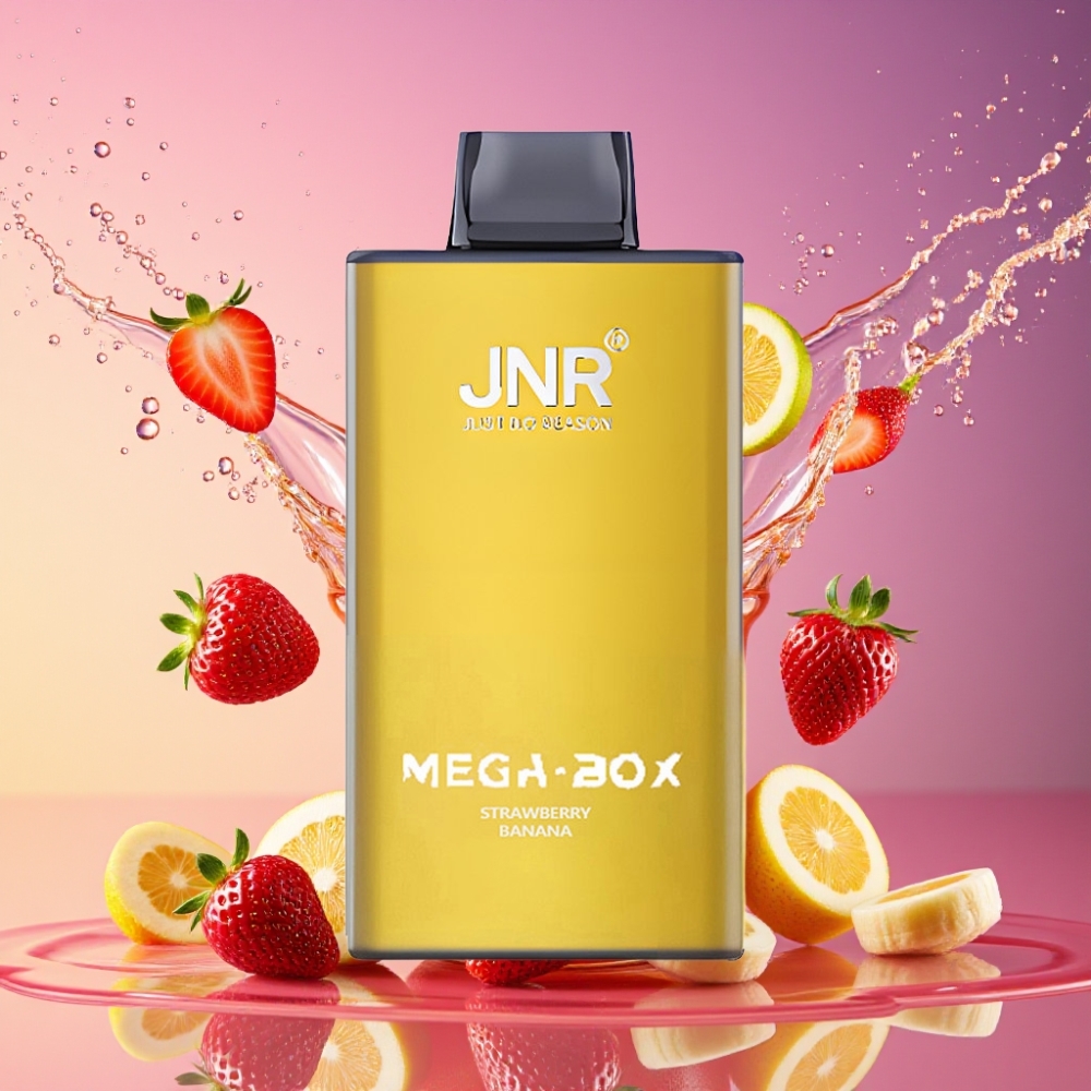 JNR Mega Box 25000 Puffs Engangs Vape Jordbær Banan 30ml 850mAh Dual Mesh Coil Type-C 2% Nicotin Engros Danmark