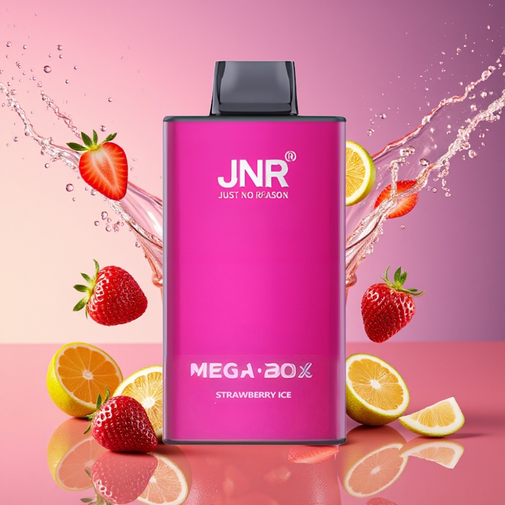 JNR Mega Box 25000 Puffs Engangs Vape Jordbær Is 30ml 850mAh Dual Mesh Coil Type-C 2% Engros Danmark