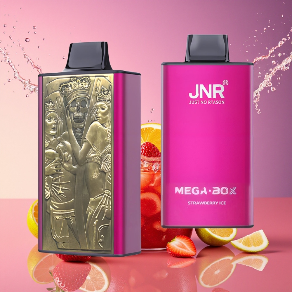 JNR Mega Box 25000 Puffs Engangs Vape Jordbær Is 30ml 850mAh Dual Mesh Coil Type-C 2% Engros Danmark