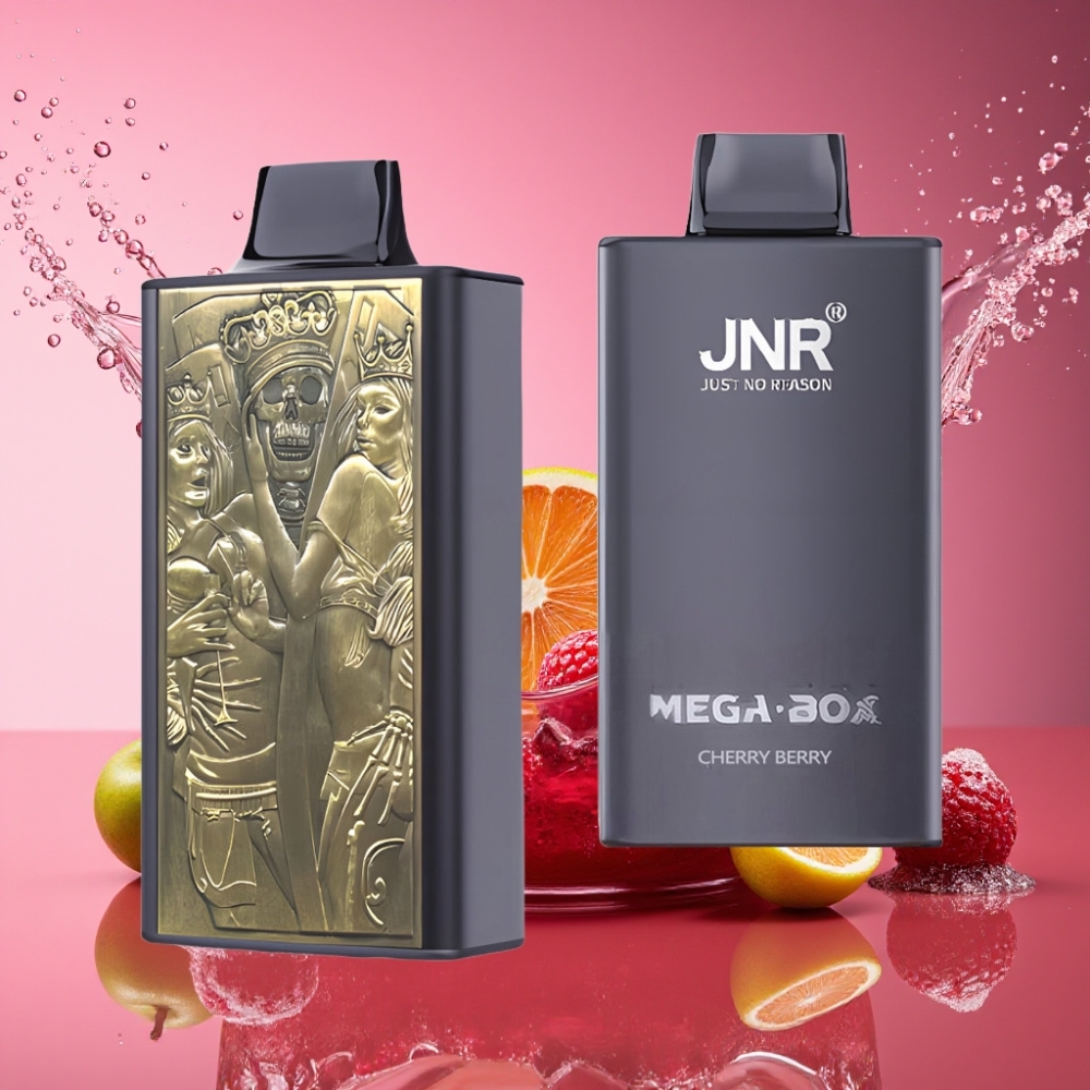 JNR Mega Box 25000 Puffs Engangs Vape Kirsebær Bær 30ml 850mAh Dual Mesh Coil Type-C Hurtigopladning 2% Nikotin Engros Danmark
