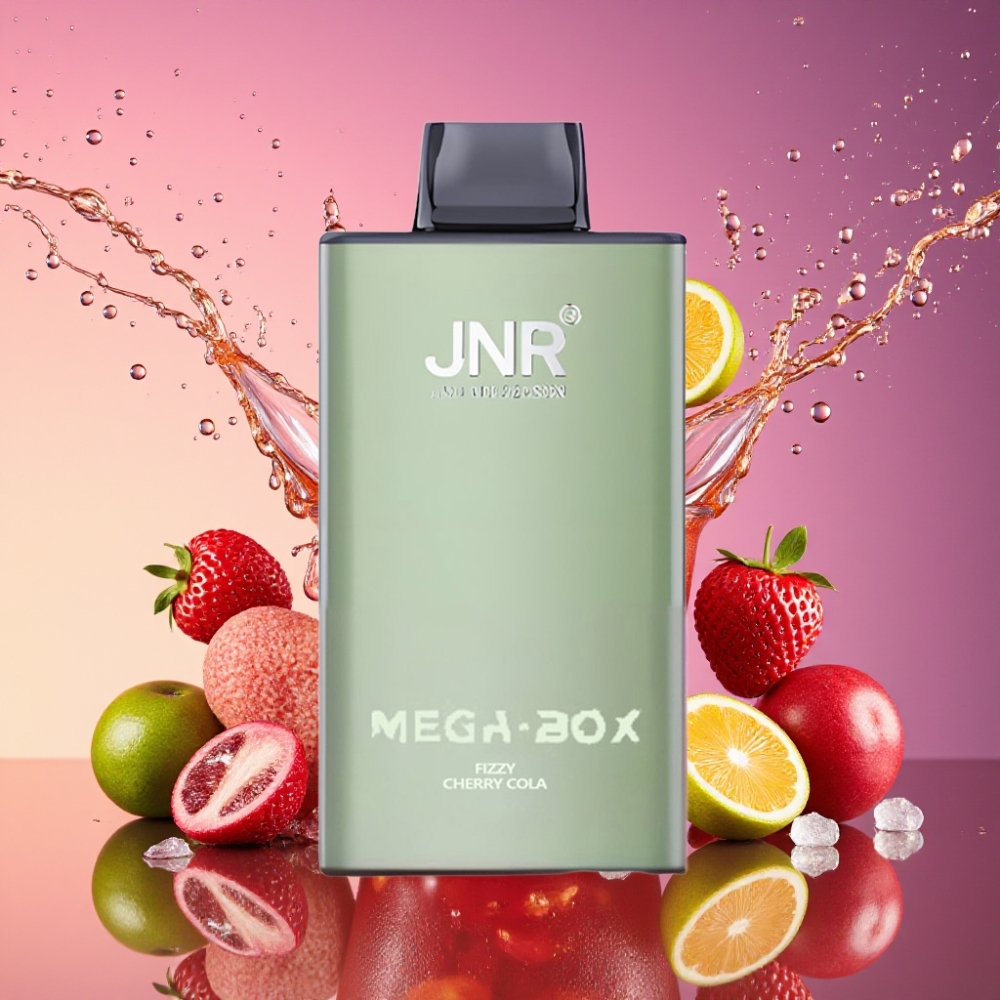 JNR Mega Box 25000 Puffs Engangs Vape Sprød Kirsebær Cola 25000 Puffs 30ml 850mAh Dual Mesh Coil Dual Core Type-C Hurtigopladning 57mm 30mm 114mm 2% Nikotin Engros Danmark