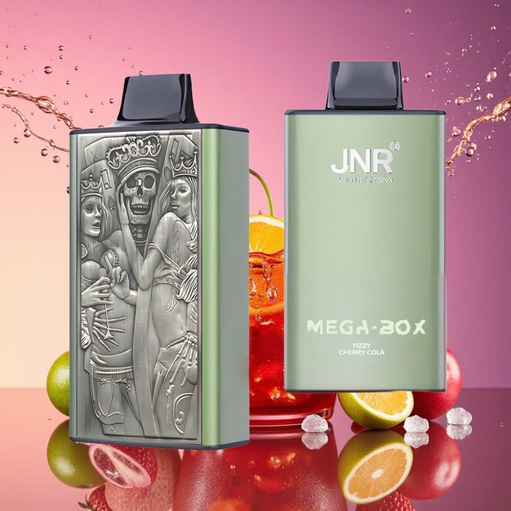JNR Mega Box 25000 Puffs Engangs Vape Sprød Kirsebær Cola 25000 Puffs 30ml 850mAh Dual Mesh Coil Dual Core Type-C Hurtigopladning 57mm 30mm 114mm 2% Nikotin Engros Danmark