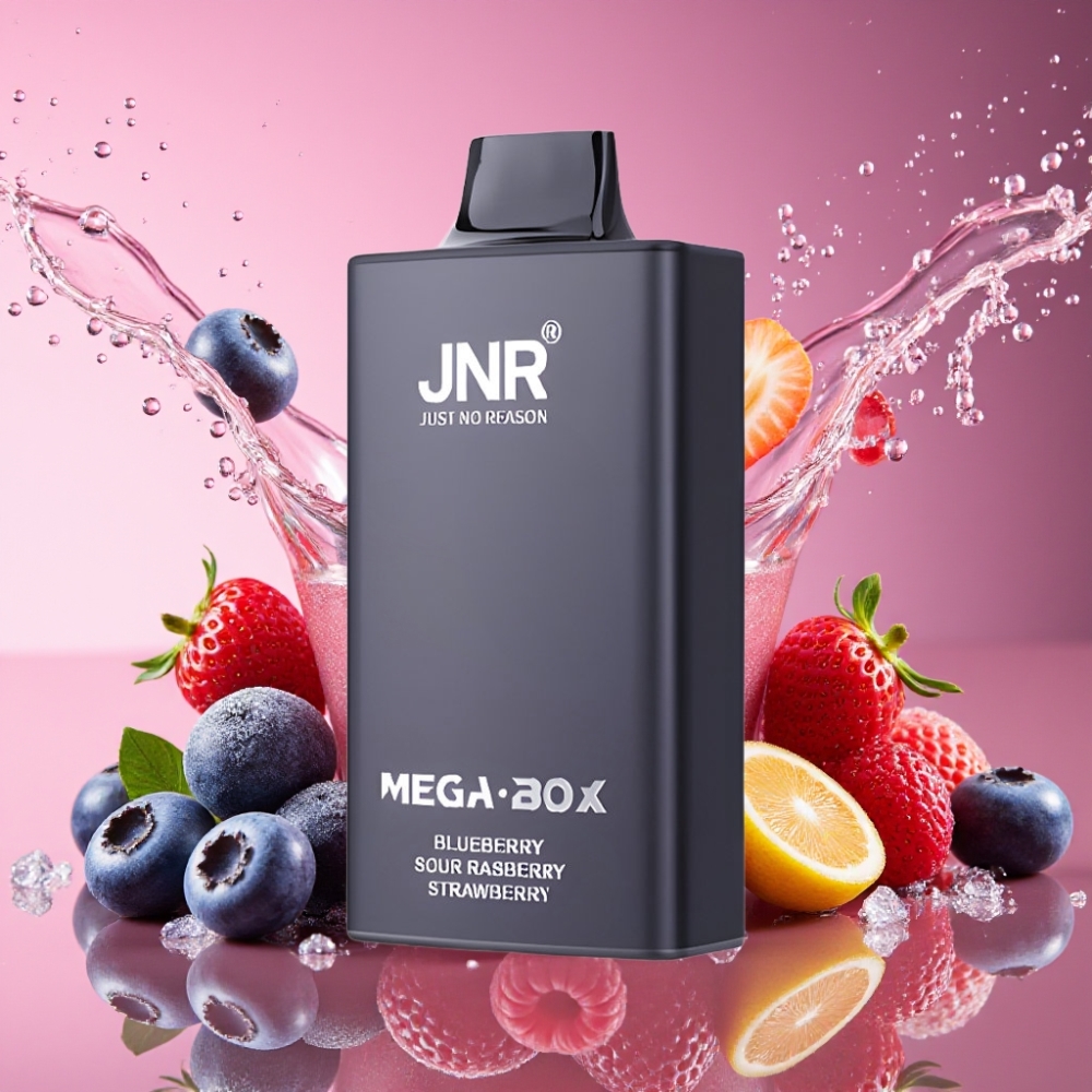JNR Mega Box 25000 Pust Engangs E-cigaret Blåbær Sur Hindbær Jordbær 30ml 850mAh Dual Mesh Coil Type-C 2% Engros Danmark