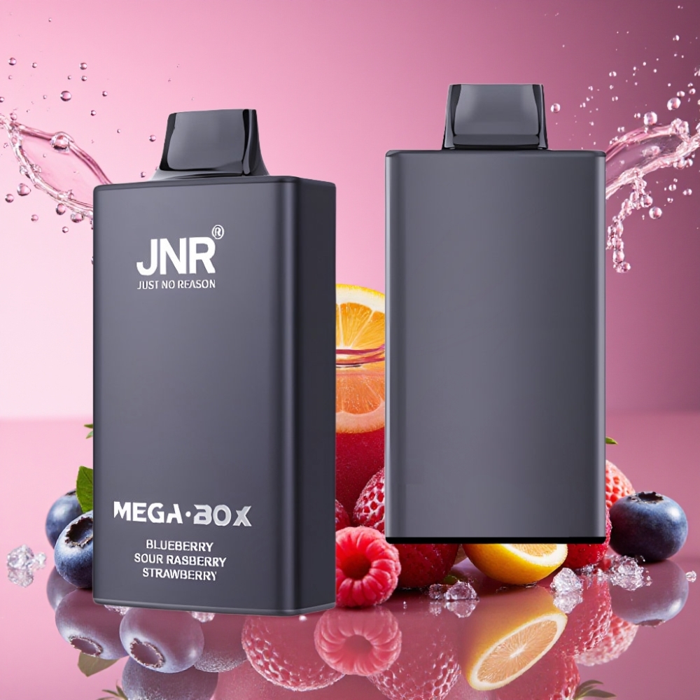 JNR Mega Box 25000 Pust Engangs E-cigaret Blåbær Sur Hindbær Jordbær 30ml 850mAh Dual Mesh Coil Type-C 2% Engros Danmark
