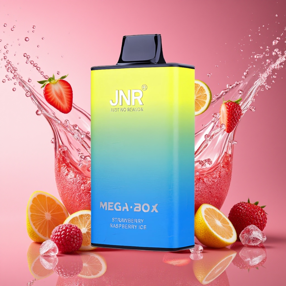JNR Mega Box 25000 Pust Engangs Vape Jordbær Hindbær Is 30ml 850mAh Dual Mesh Coil Type-C 2% Nicotin Engros Danmark