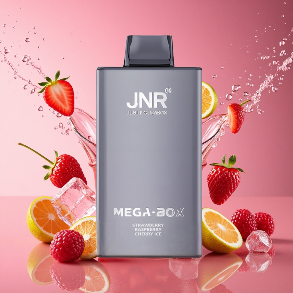 JNR Mega Box 25000 Pust Engangs Vape Jordbær Hindbær Kirsebær Is 30ml 850mAh Dual Mesh Coil Type-C 2% Engros Danmark