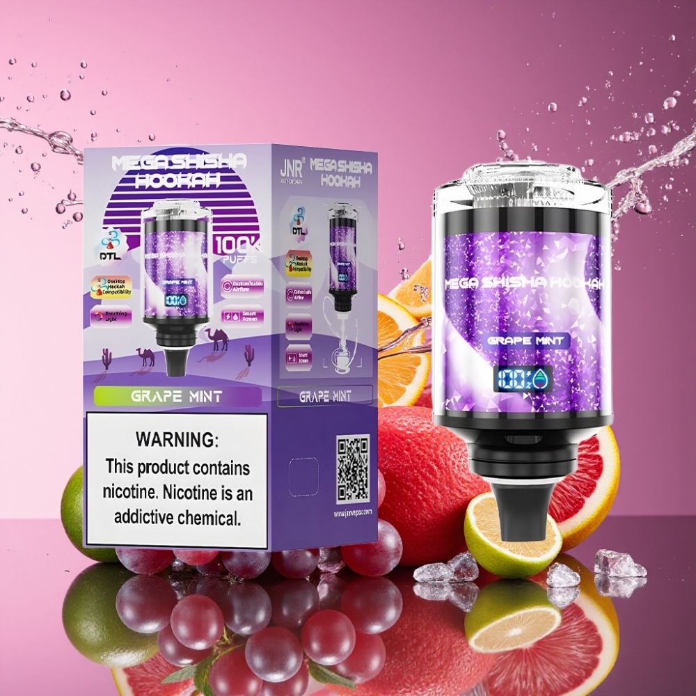 JNR Mega Shisha Hookah 100K 1 mund Desktop Kompatibilitet 60ml 2200mAh Type-C Lys Skærm Justerbar Luftstrøm 2% nikotin Blåmynte parameterkombination Engros Danmark