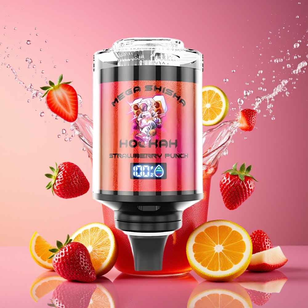 JNR Mega Shisha Hookah 100K 60ml 2200mAh Smart Skærm Type-C Jordbær Punch Engros Danmark