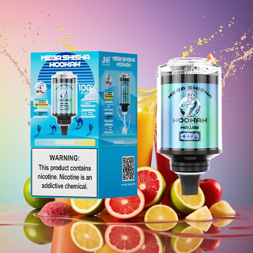 JNR Mega Shisha Hookah 100K 60ml 2200mAh Type-C Luftstrøm Justering 2% Nikotin Engros Danmark