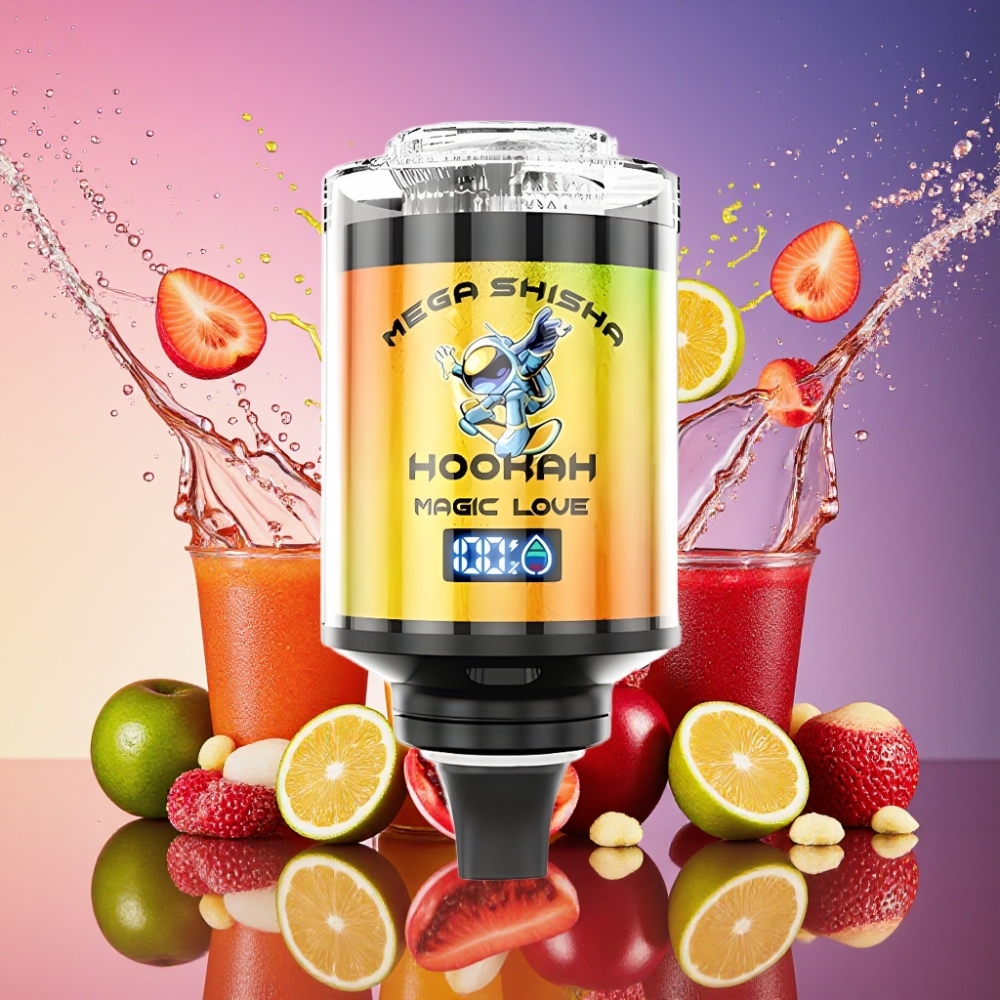 JNR Mega Shisha Hookah 100K 60ml 2200mAh Type-C Lys Skærm Justerbar Luftflow 2% Nikotin Engros Danmark