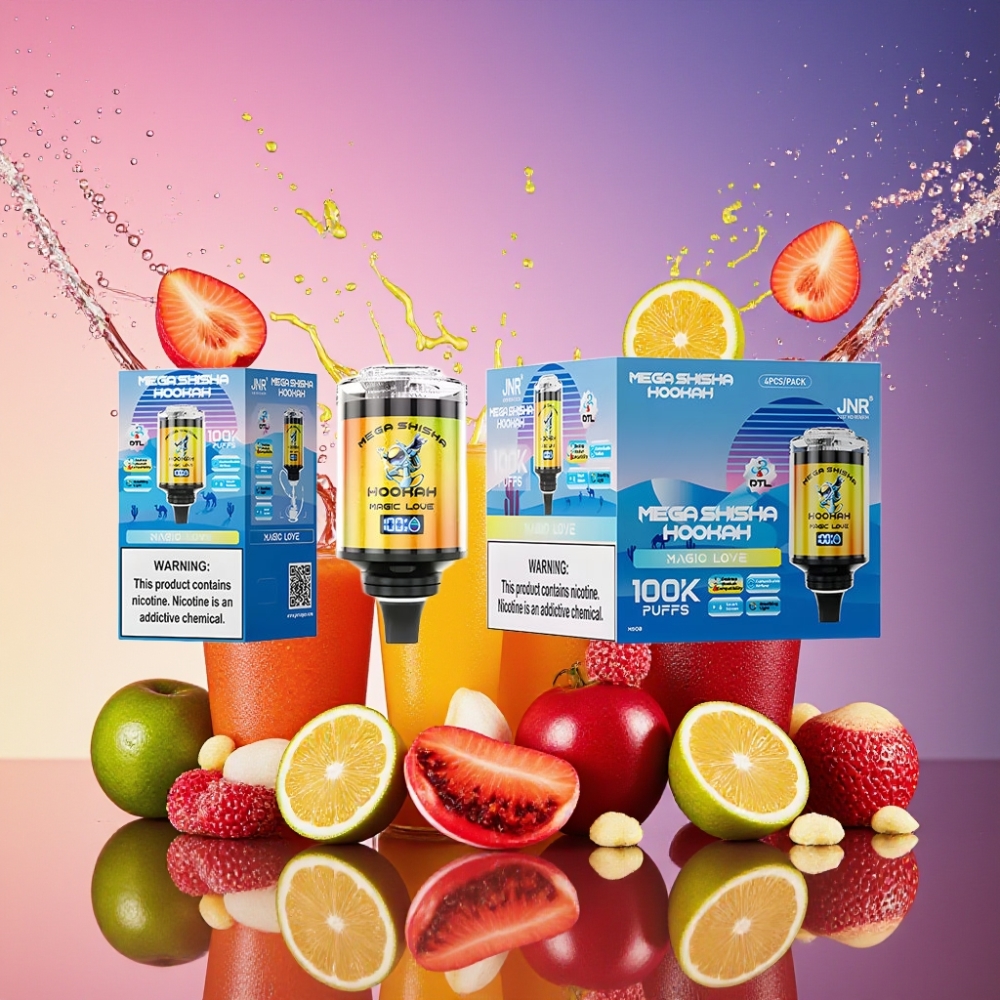 JNR Mega Shisha Hookah 100K 60ml 2200mAh Type-C Lys Skærm Justerbar Luftflow 2% Nikotin Engros Danmark