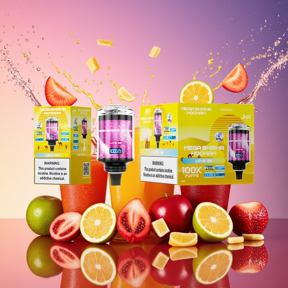 JNR Mega Shisha Hookah 100K 66000 puff 60ml 2200mAh Type-C Luftstrøm Lys Skærm Engros Danmark