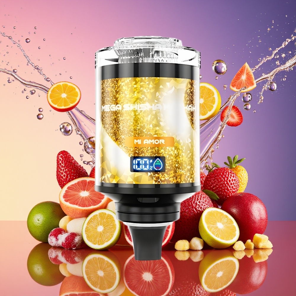 JNR Mega Shisha Hookah 100K 70.2mm 270mm 143.2mm 60ml 2200mAh Type-C Luftstrømsjustering 2% Mi Amor Engros Danmark