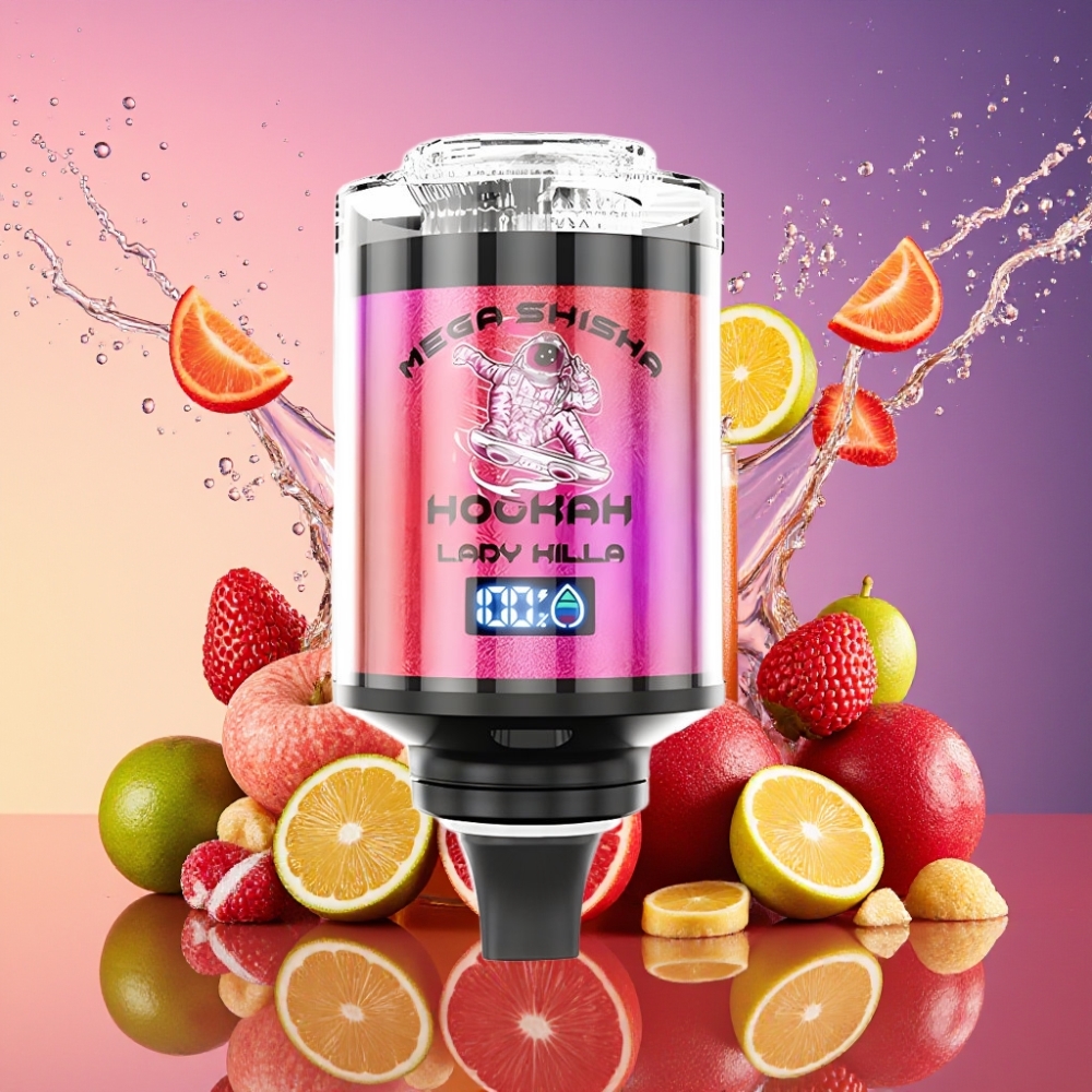 JNR Mega Shisha Hookah 100K 70.2mm 270mm 143.2mm 60ml 2200mAh Type-C Lys Skærm Luftflow 2% Engros Danmark