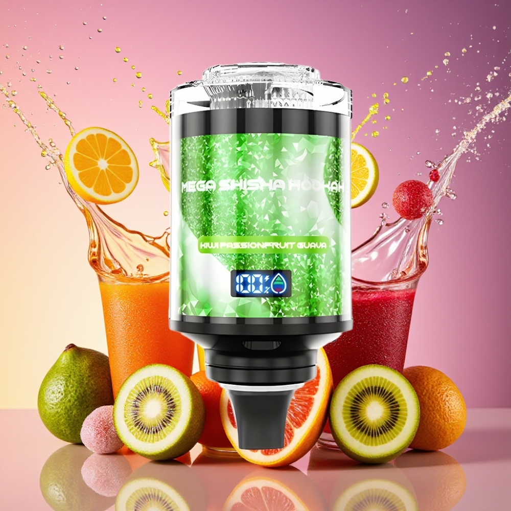 JNR Mega Shisha Hookah 100K Desktop 70.2mm 270mm 143.2mm 2200mAh Type-C Kiwi Passionsfrugt Guava Engros Danmark