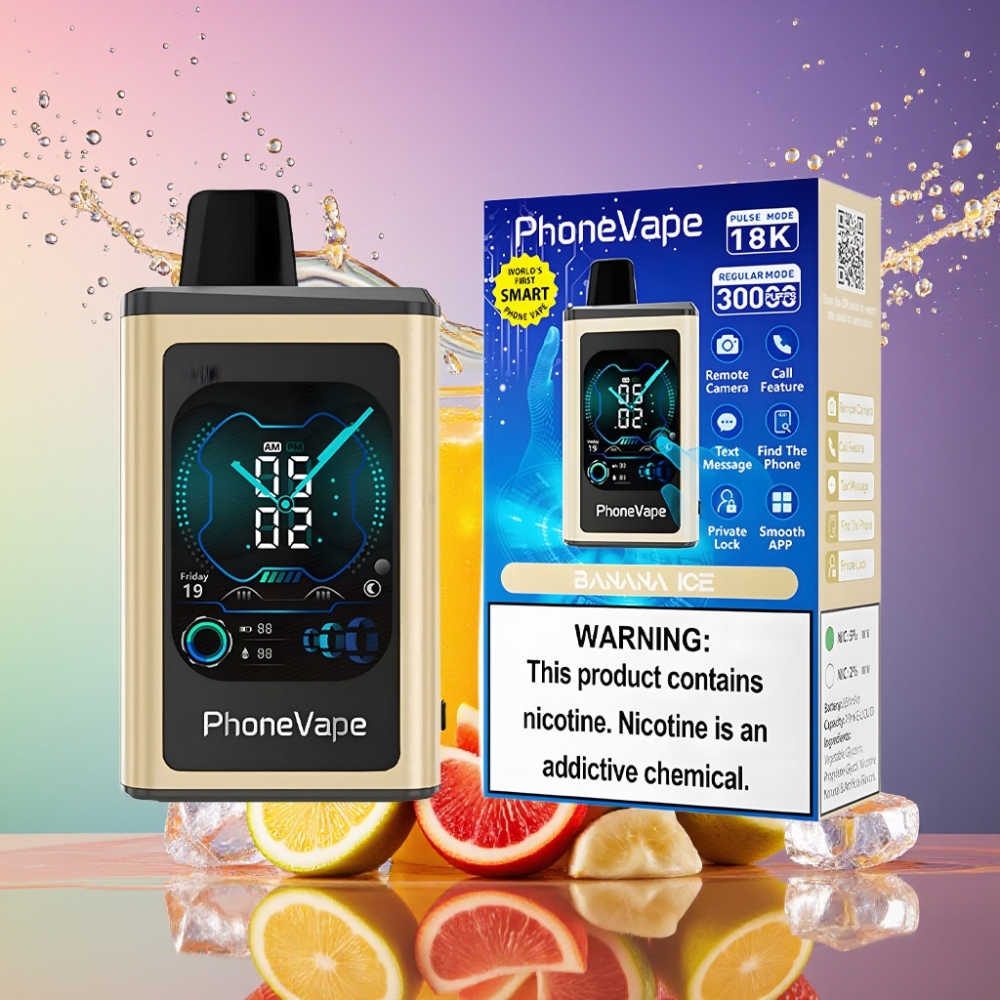 JNR PhoneVape 30000 puff Genanvendelig E-vape Bananis App Styret Turbo Mode 850mAh Type-C Opladningsbar Batteri Justerbar Luftgennemstrømning 2% 5% Nicotin Engros Danmark