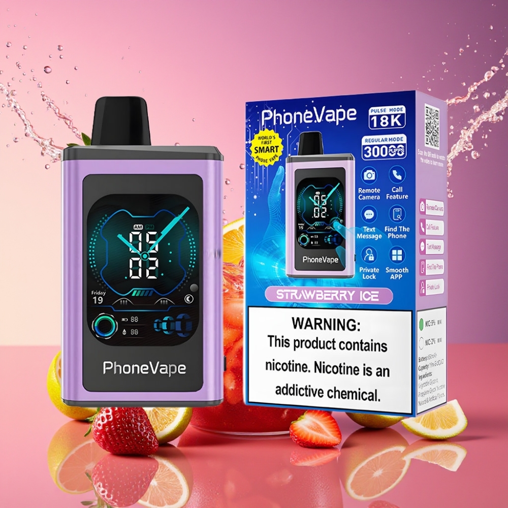 JNR PhoneVape 30000 puff Genanvendelig Vape Jordbær Is Engros Danmark