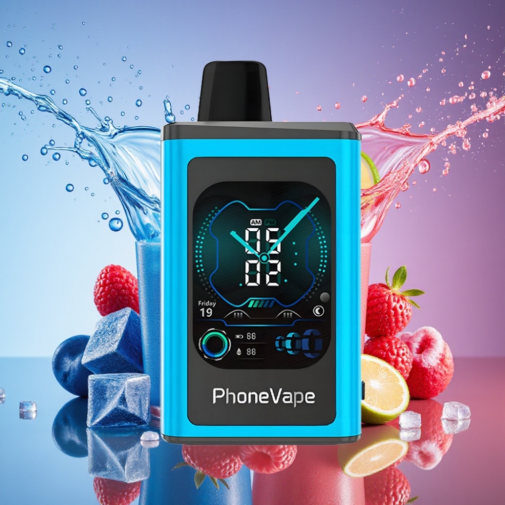 JNR PhoneVape 30000 puff Turbo Mode Justerbar Luftflow App Styret Blå Bær Is 850mAh Type-C Genopladelig Batteri 2%,5% Nicotin Engros Danmark