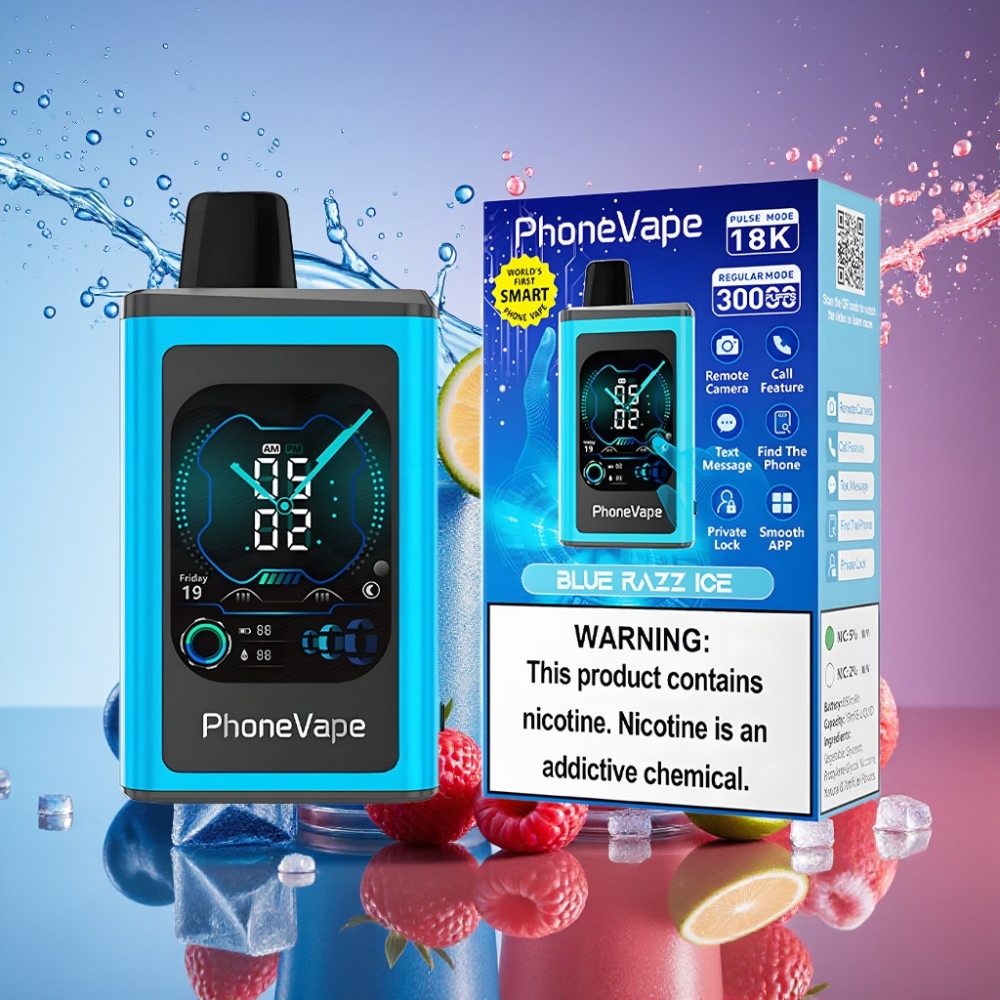 JNR PhoneVape 30000 puff Turbo Mode Justerbar Luftflow App Styret Blå Bær Is 850mAh Type-C Genopladelig Batteri 2%,5% Nicotin Engros Danmark