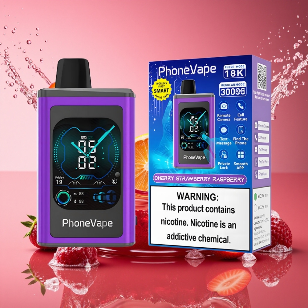 JNR PhoneVape 30000 puffs 850mAh Type-C Genopladelig Batteri, Nikotinstyrke 2%,5% Kirsebær Jordbær Hindbær Engros Danmark