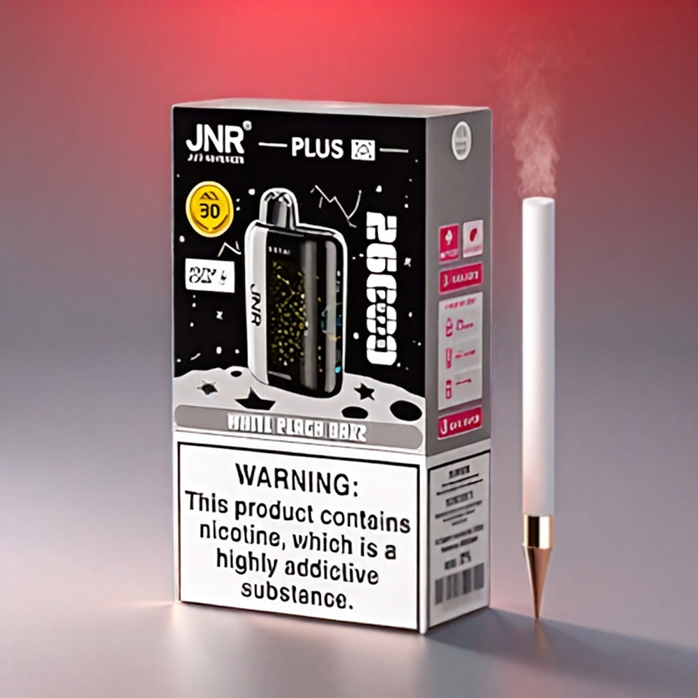 JNR Plus-X 26000 Puffs White Peach Razz 850mAh 28ml 2% Dual Mesh Coil Type-C 3D Skærm Engros Danmark