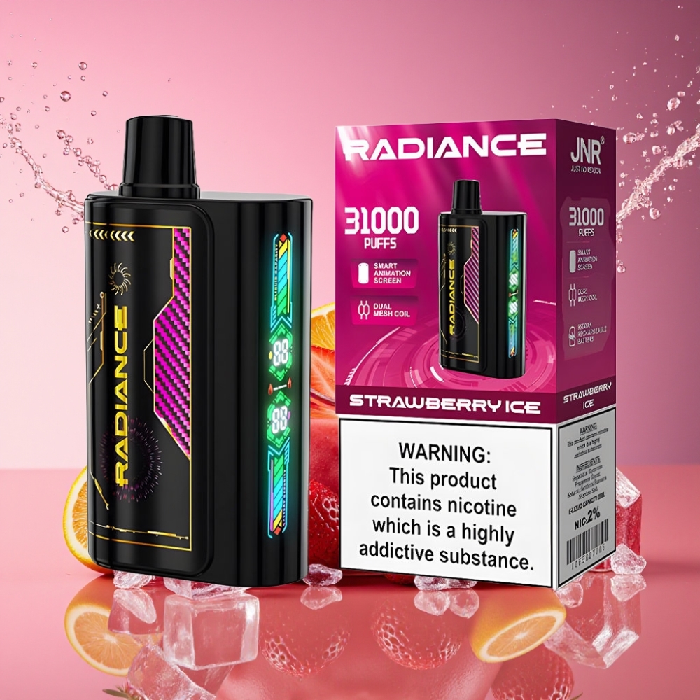 JNR Radiance 31000 Puffs 28ml Dual Mesh Jordbær Is 950 mAh Type-C 2% Engros Danmark