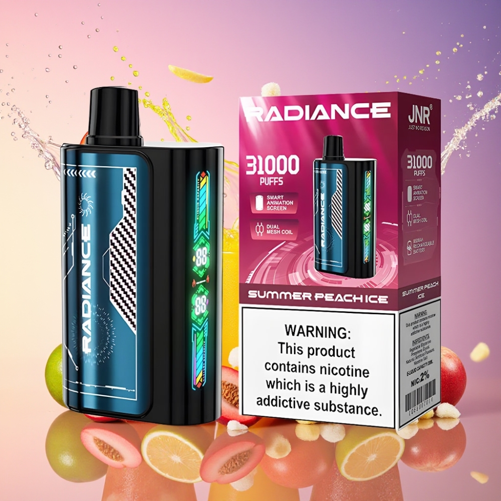 JNR Radiance 31000 Puffs Engangs Vape Sommerfersken Is 28ml Dual Mesh Coil 950 mAh Type-C 2% Engros Danmark